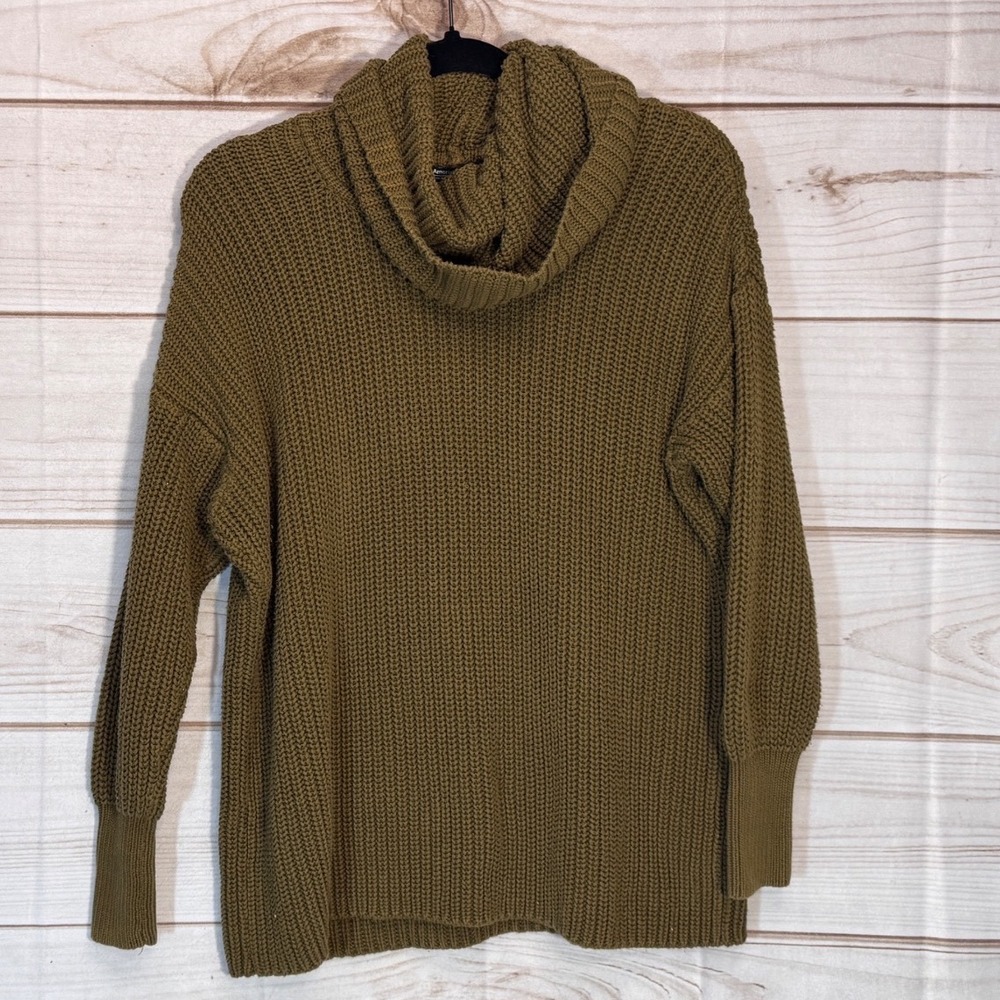 American Apparel Cowl Neck Sweater Womens One Size Olive Green Cotton Knit
